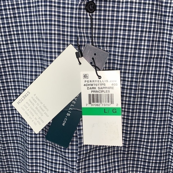 Perry Ellis Dark Sapphire Principles Long Sleeve Button Up Shirt Stretch Size L - Picture 3 of 5